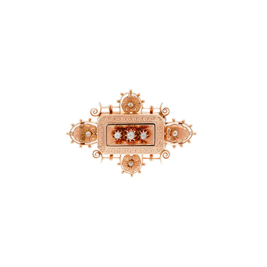 filigrane Art Deco Brosche Rosegold Perle 585 14K Damenschmuck Antikanstecker