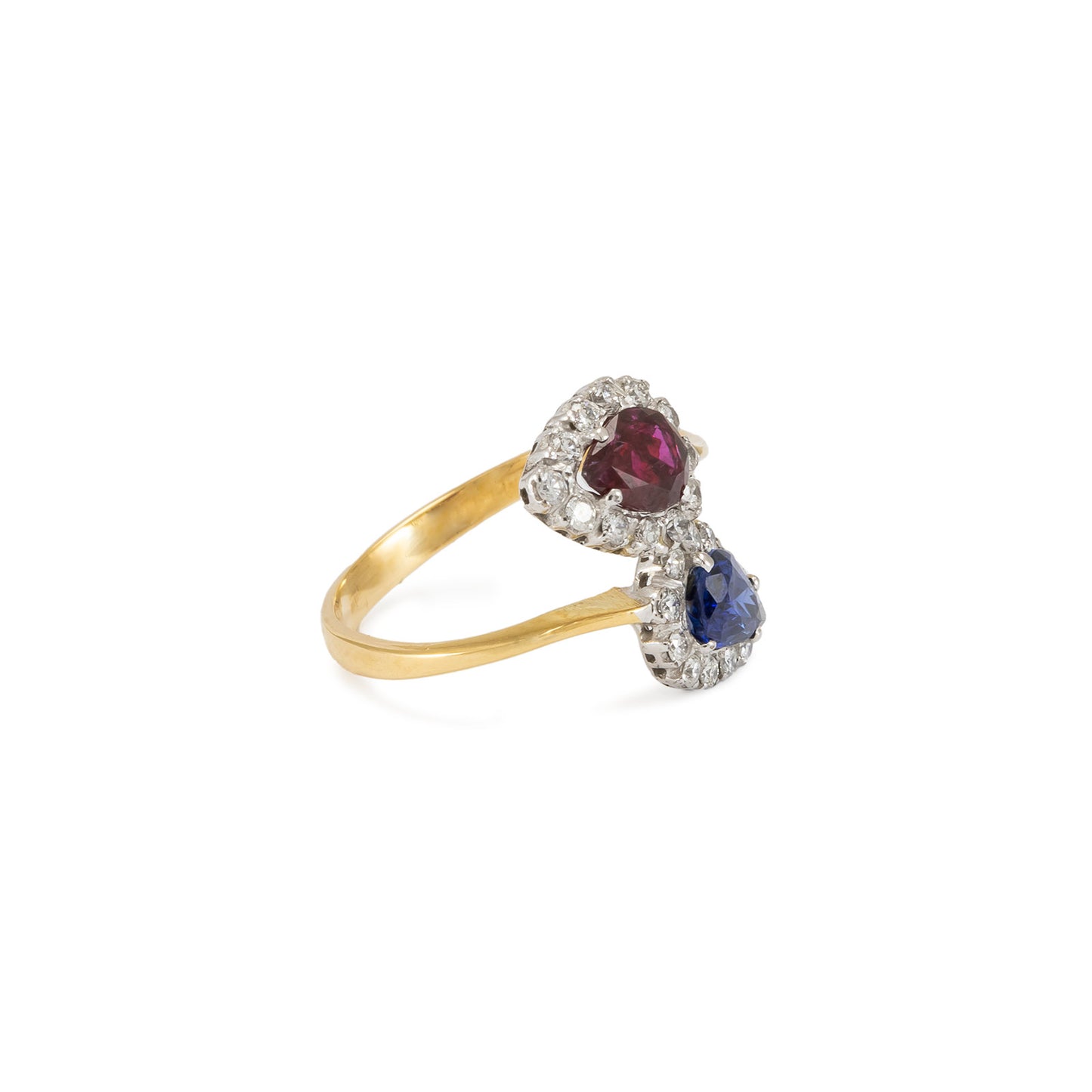 Moi et Toi Ring Art Deco Diamant Topas Spinell Gelbgold 18K 750 Damenschmuck
