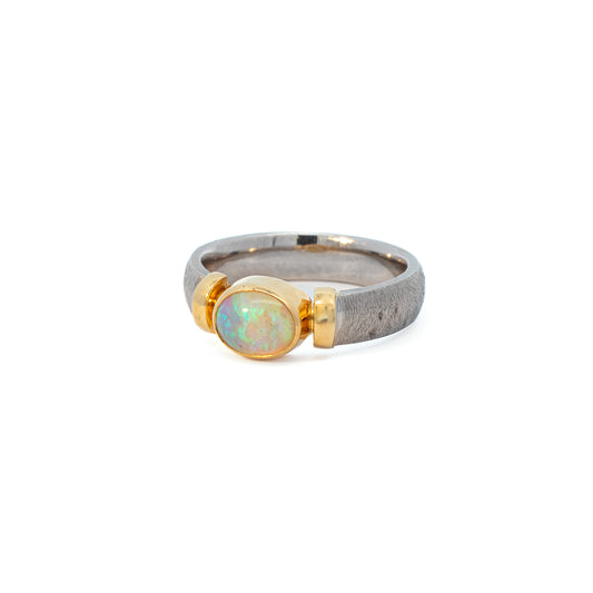 Edelstein Ring Opal Weissgold Gelbgold 18K Bandring  Damenschmuck Goldring