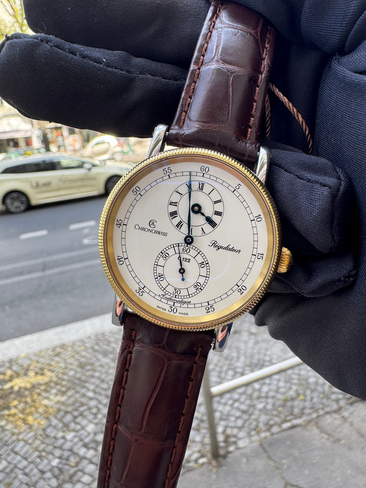 Chronoswiss Regulateur CH1222 Bicolor – Automatik – neues Original Kroko – Glasboden