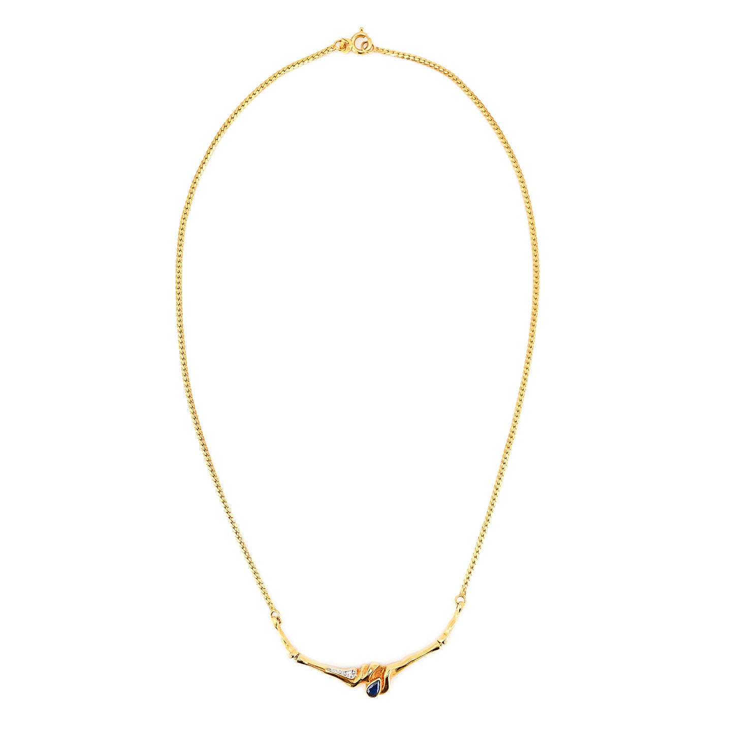 Necklace sapphire diamond brilliant yellow gold 585 14K women's jewelry necklace gold chain