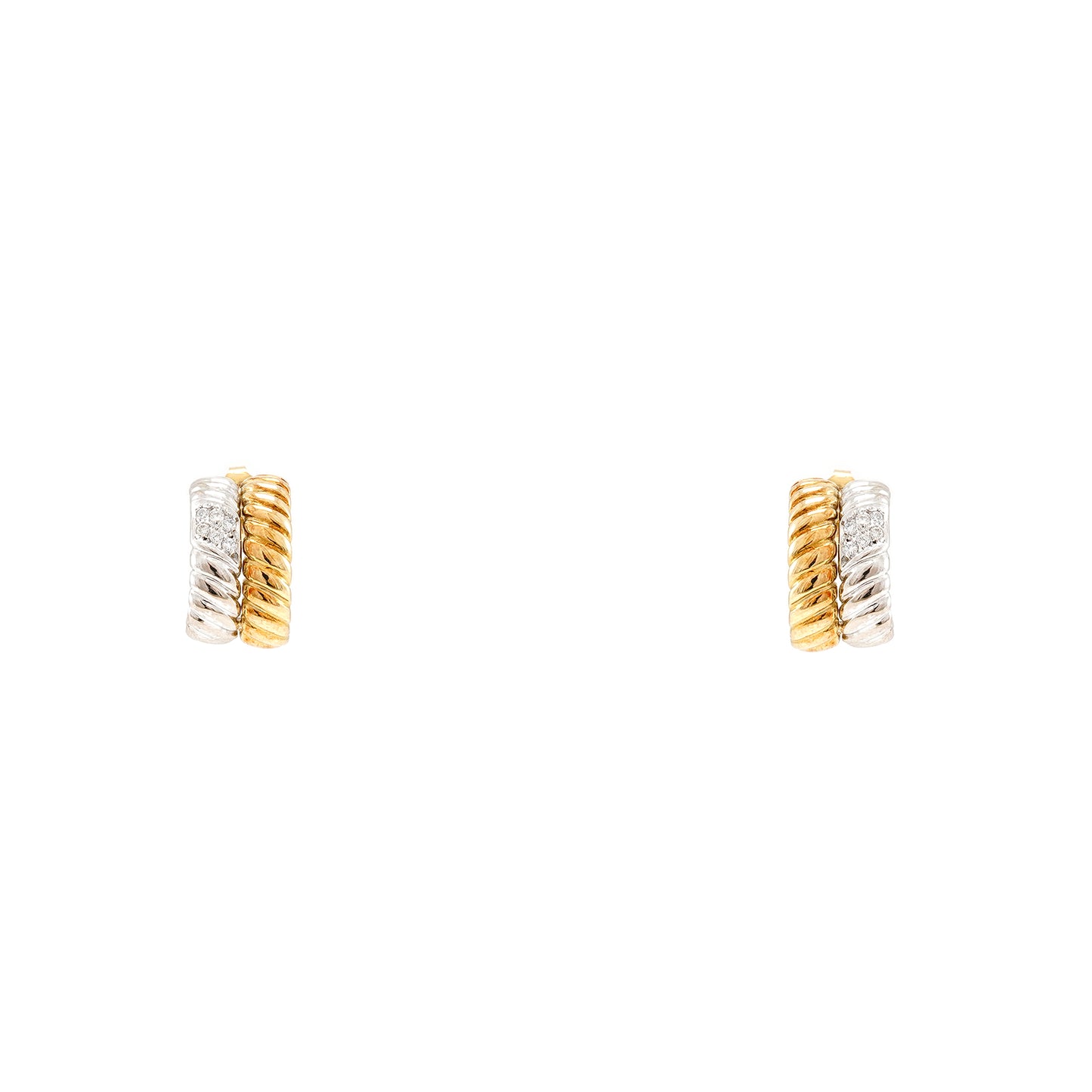 Bicolor Diamantohrstecker geriffelt Gelbgold Weißgold 14K Damenschmuck Ohrringe
