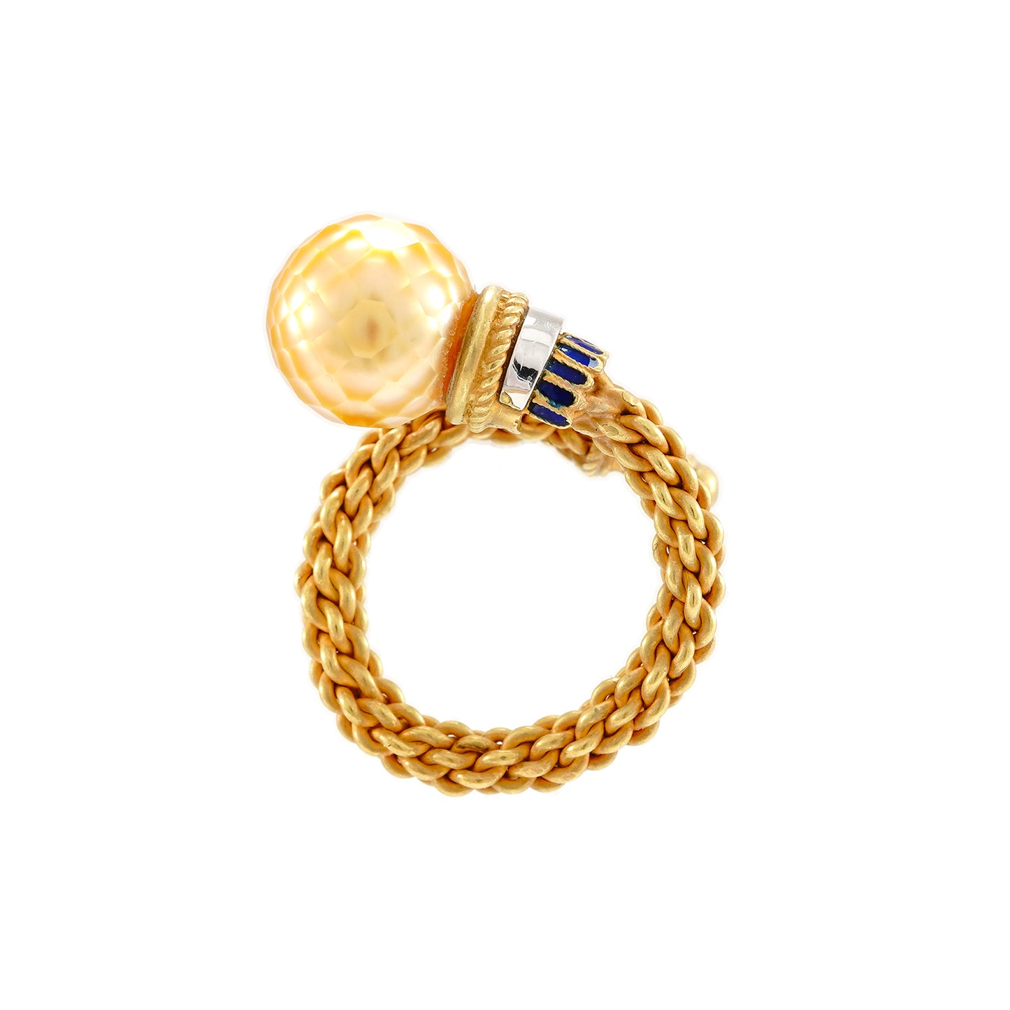 außergewöhnlicher Statement Ring Perle Emaille offen 18K 750 Gold Goldring verstellbar