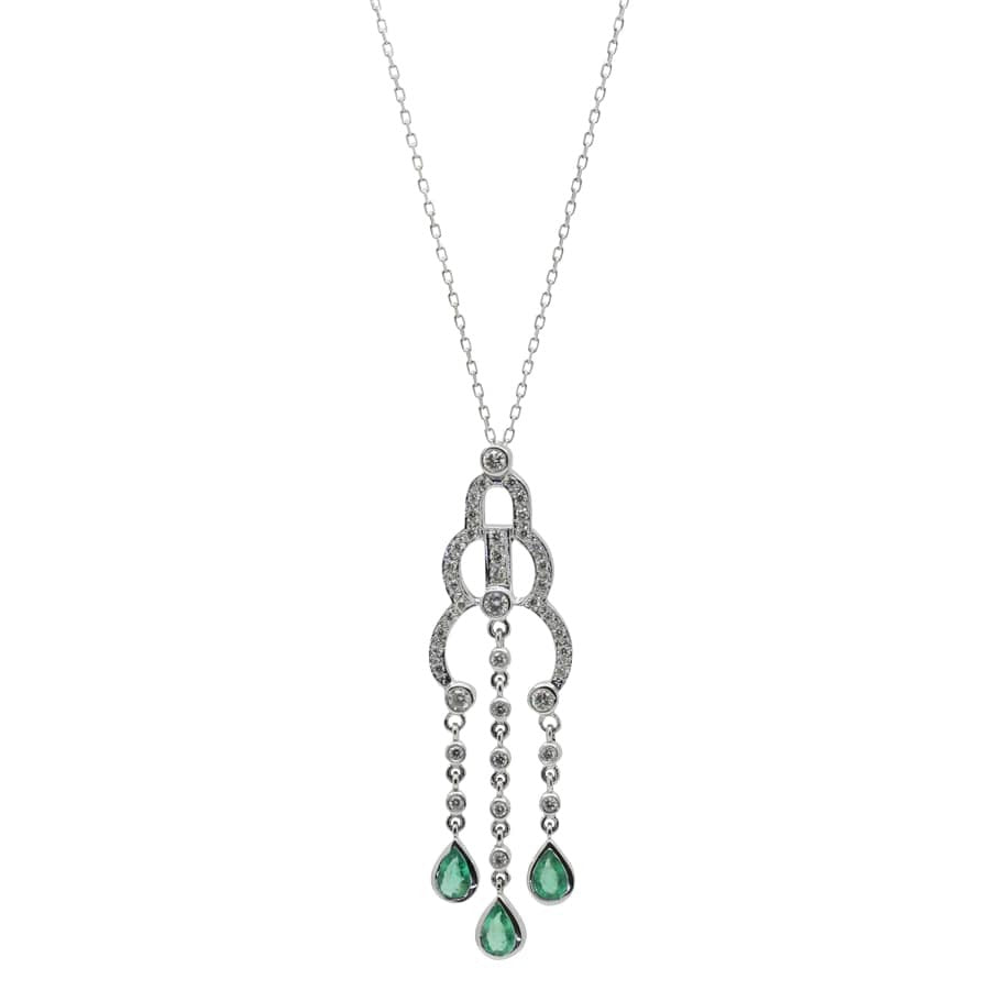 Exclusive 18K white gold pendant with brilliant diamonds 0.70ct + emeralds