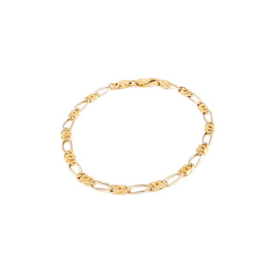 Armband Tigerauge Figaro Gelbgold 750 18K Goldschmuck Armkette Unisex Bracelet
