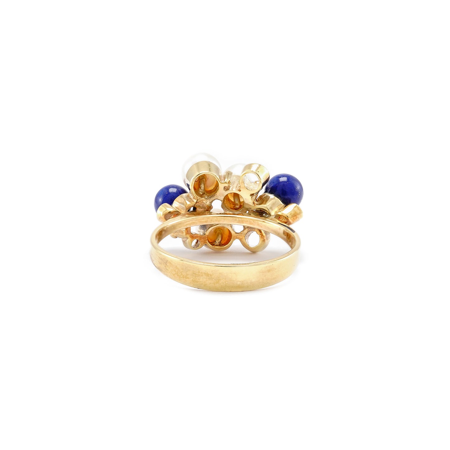 Schöner Damenring 585 14K Gold Lapislazuli Zuchtperle Perlenschmuck blau weiss