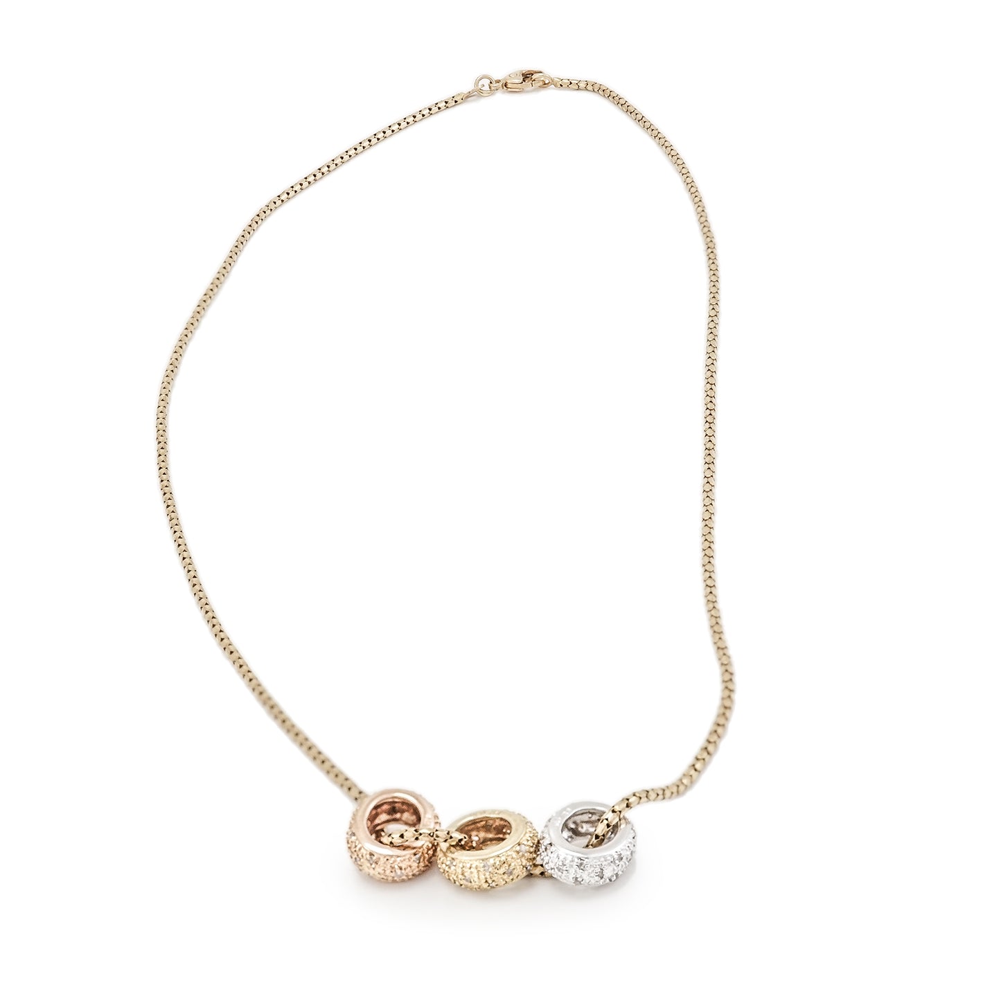 Damenkette Diamantschmuck Tricolor Weiss- Gelb- Rosegold Damenkette Trinity 46cm