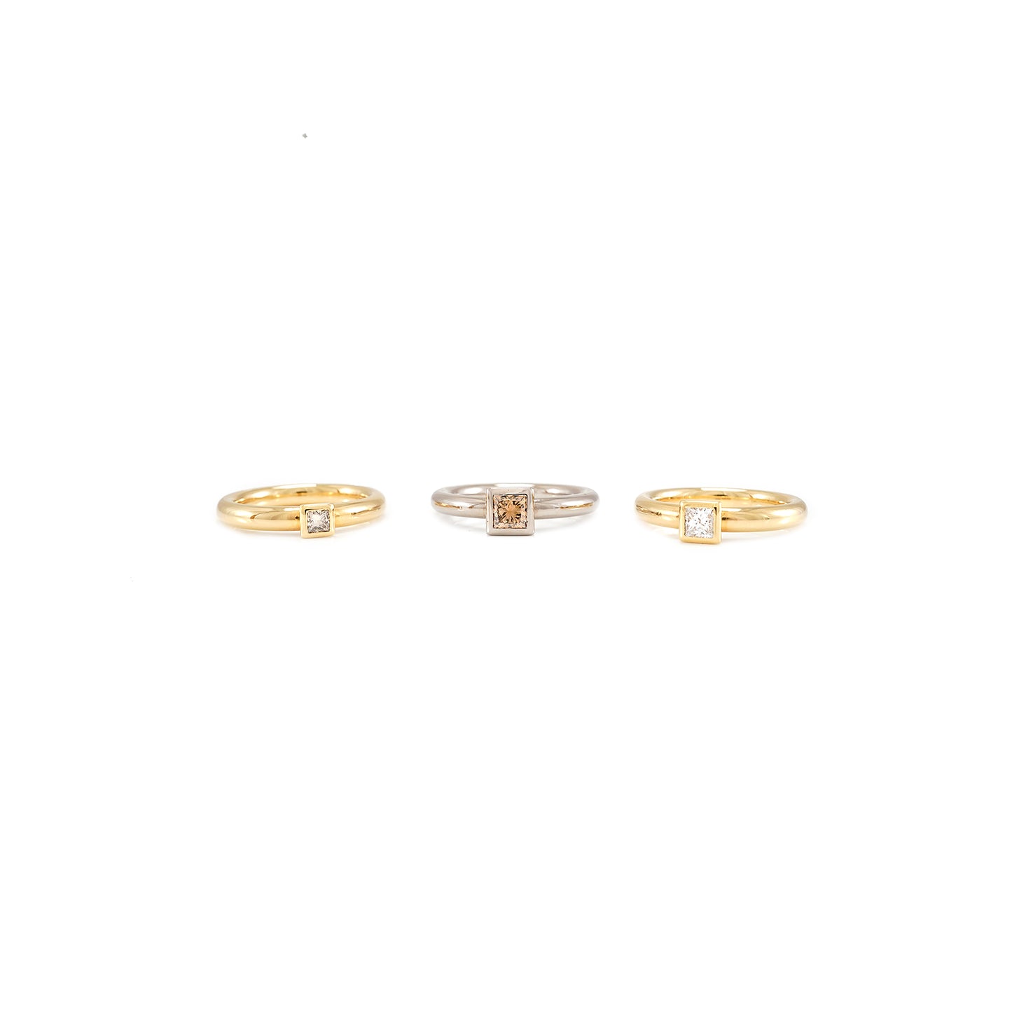 Verlobungsring Kombinationsring Diamant Princess 750 Gold Gelbgold 18K Geschenk Diamantring Set