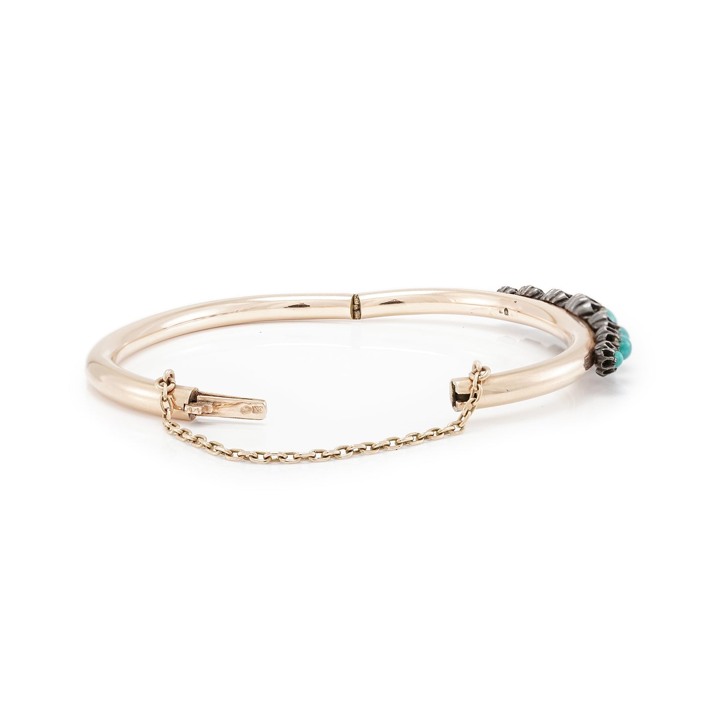 Antique unisex bangle yellow gold 585 turquoise set in silver 17 cm gold jewelry Amazoni