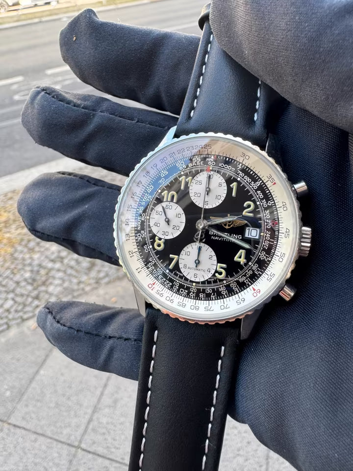 Breitling Navitimer A13322 Chronograph Steel Automatic Men's Watch Leather Strap