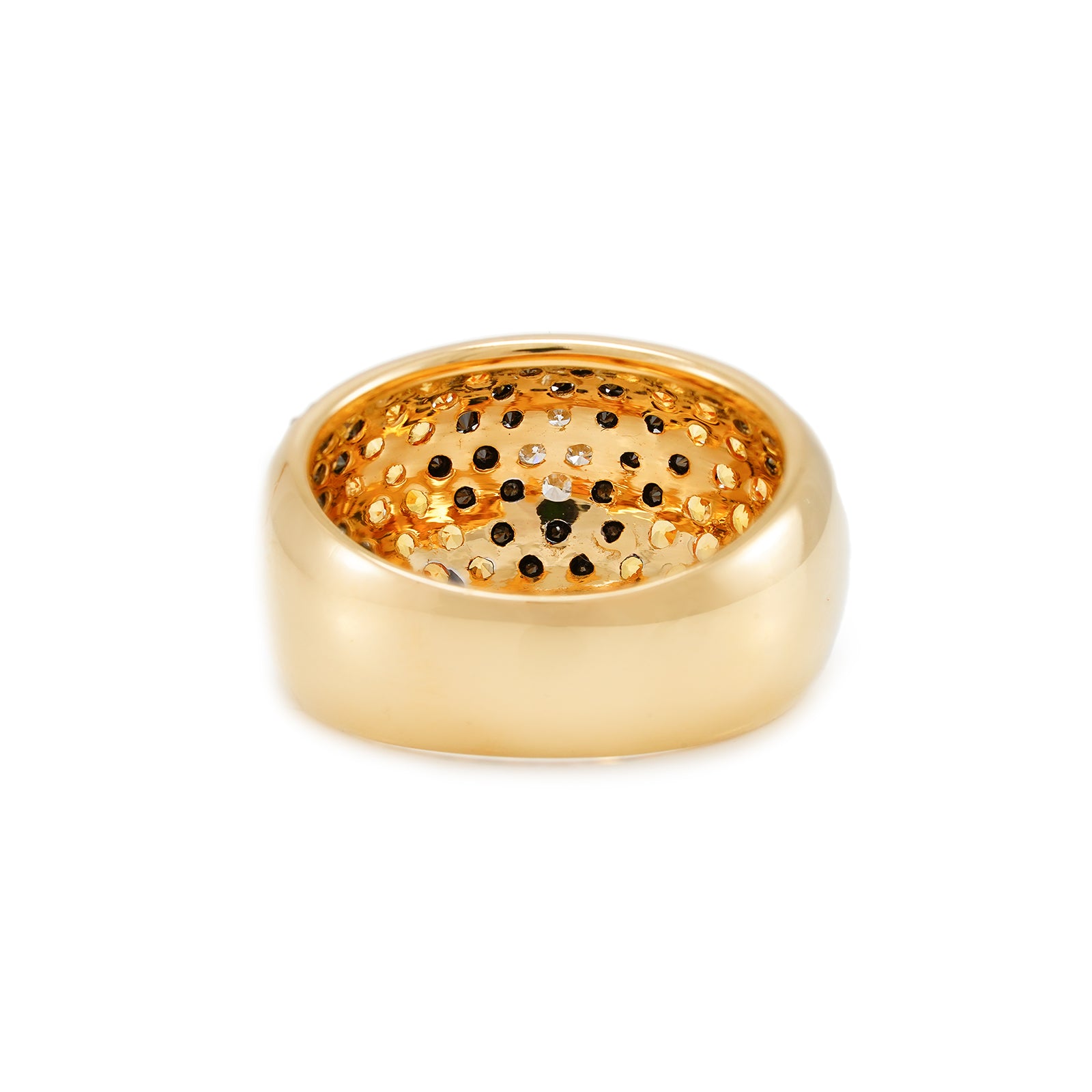 Cocktail Ring mit Diamanten und schwarzen behandelten Diamanten und gelben Saphiren 14K Gold