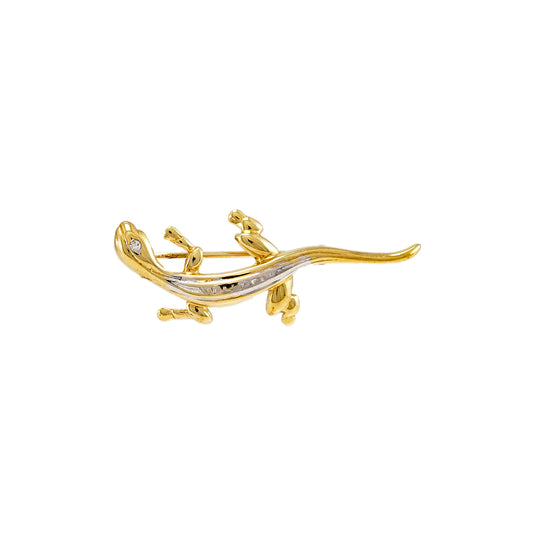 Salamander Brosche Diamant Gelbgold