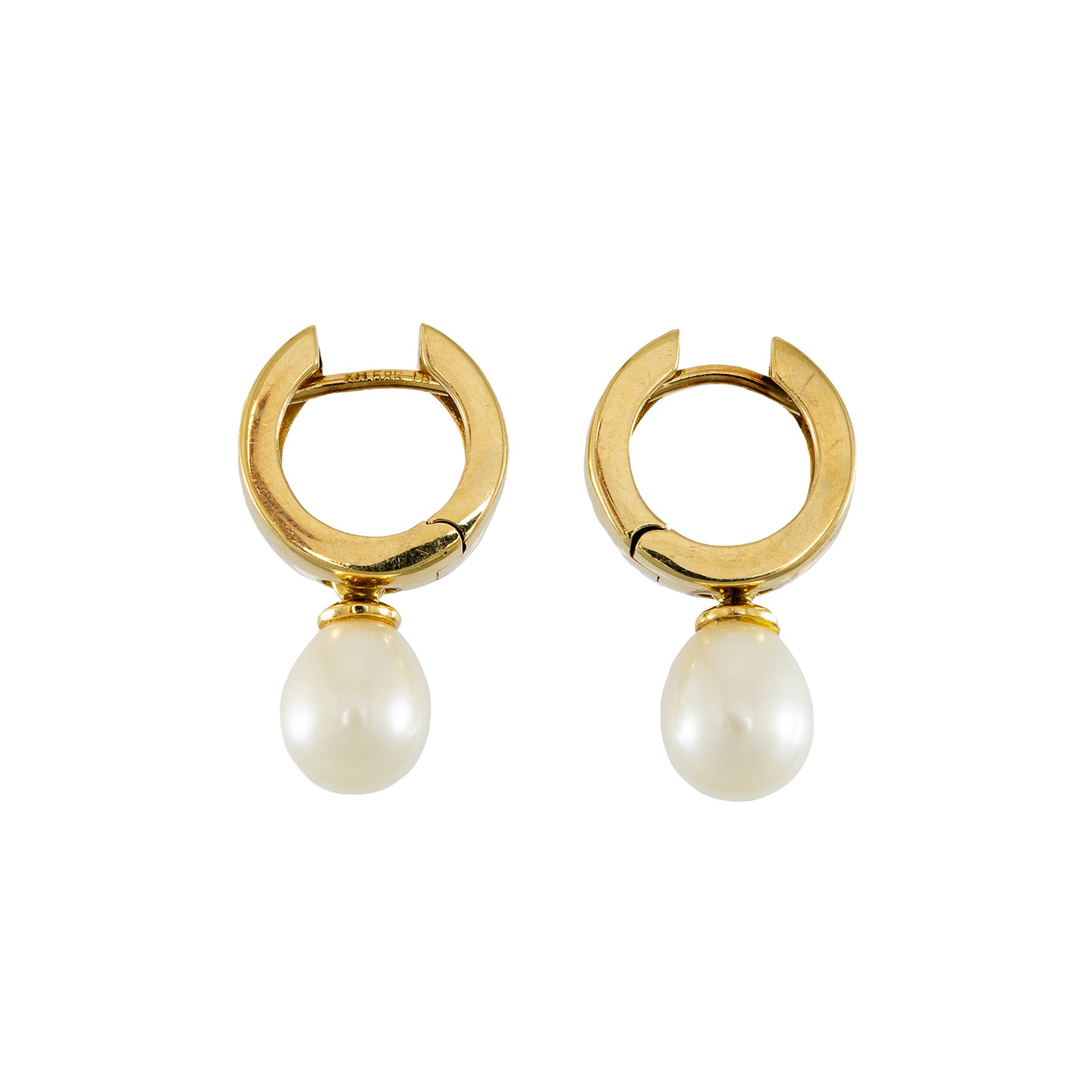 Hinged hoop earrings pearl yellow gold 585 14K gold earrings women's jewelry 