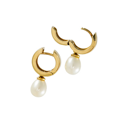 Gelbgold-Creolen mit Scharnier und Perle, 14K Damenschmuck