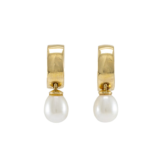 Hinged hoop earrings pearl yellow gold 585 14K gold earrings women's jewelry 