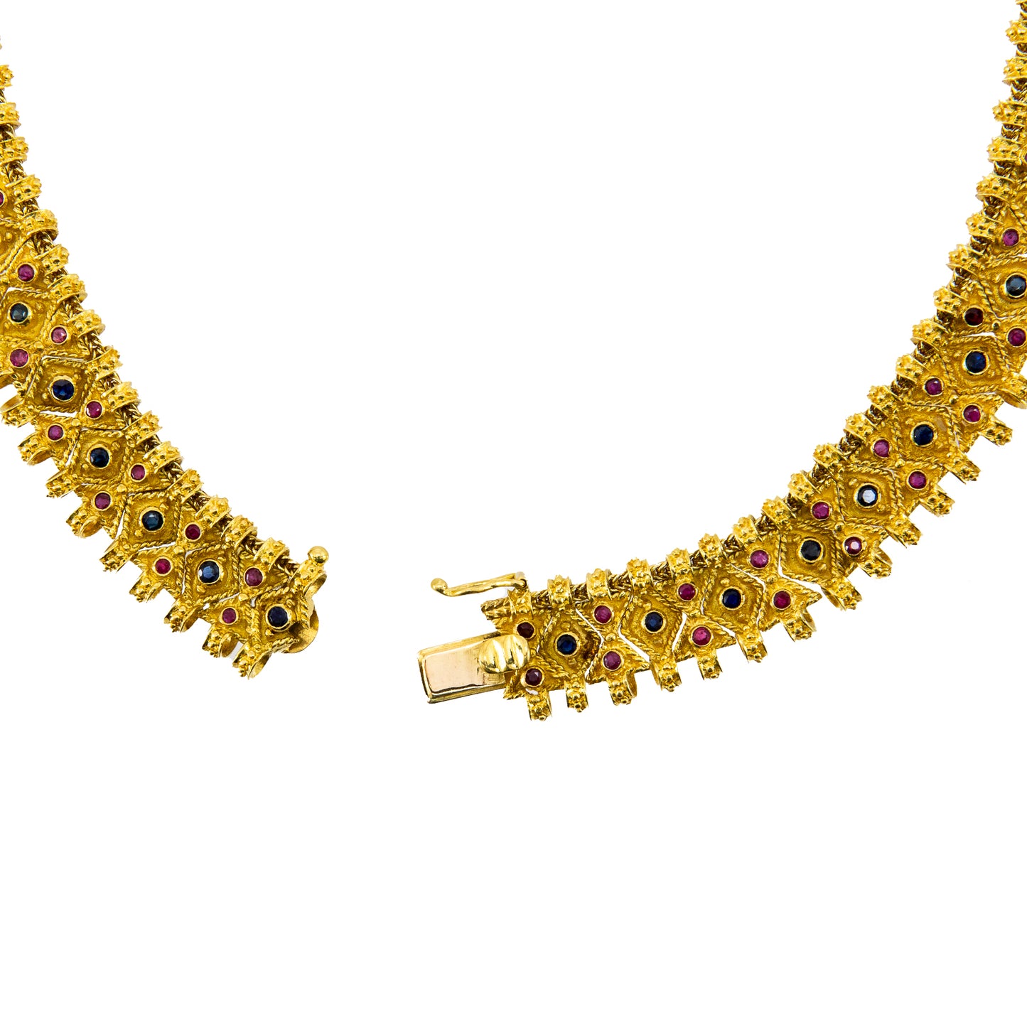 Oriental jewelry necklace yellow gold 18K 750 ruby ​​sapphire women's jewelry chain 
