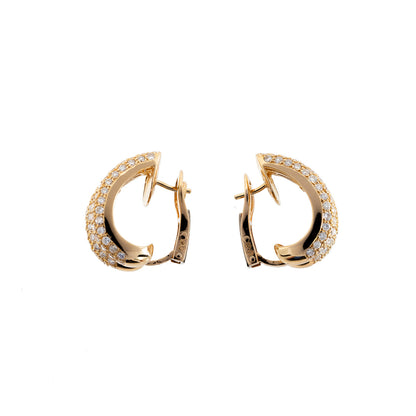 Elegant diamond earrings omega clasp yellow gold 18K 750 set hoop earrings