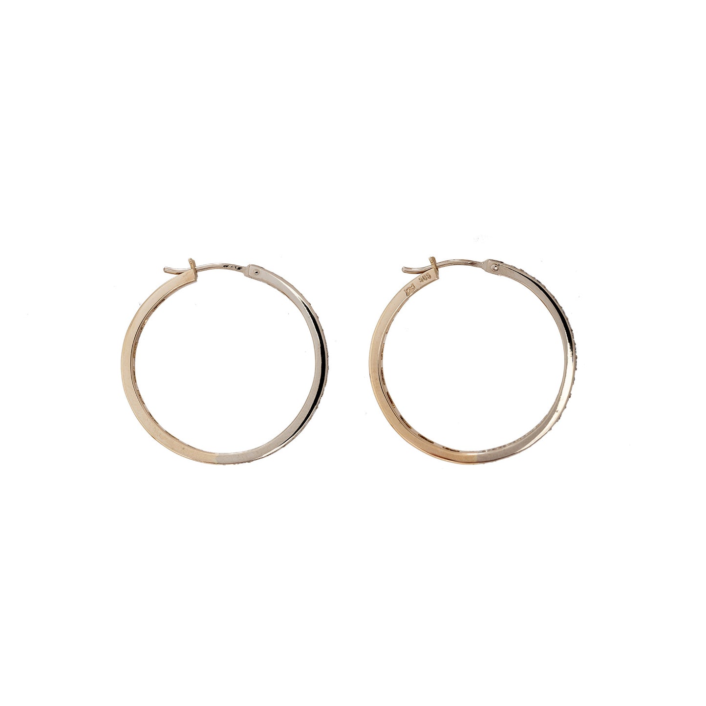 Diamond hoop earrings bail 29mm yellow gold white gold 14K women's jewelry diamond earrings