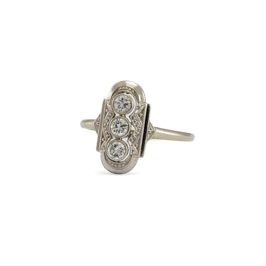 Vintage Schiffchen Diamant Ring Weissgold 14K Platin 900 Damenring Vintageschmuck