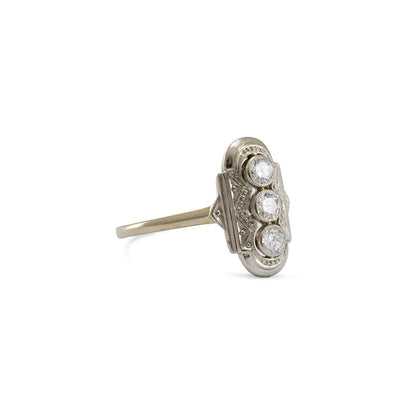 Vintage ship diamond ring white gold 14K platinum 900 women's ring vintage jewelry