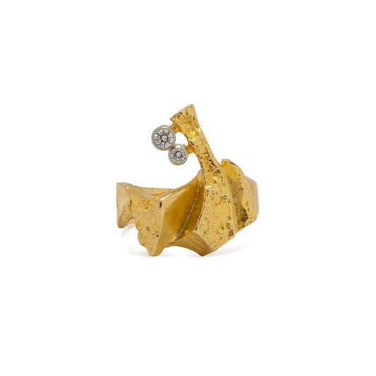 Lapponia Ring Vintage 1978 Diamond Twig Gelbgold 750  Damenring Markenschmuck