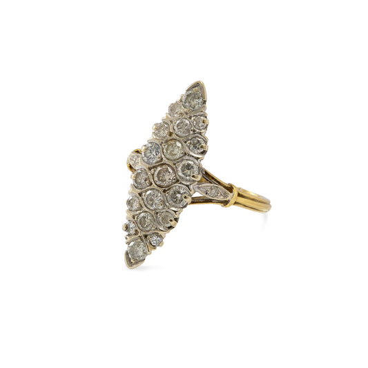 Vintage Schiffchen Diamant Ring Weissgold Gelbgold 18K 750 Damenring Goldring