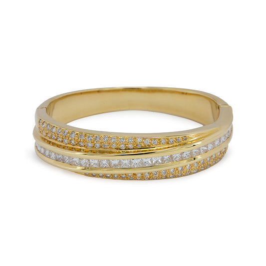 Elegant Bangle Diamond Yellow Gold 18K Set Women's Jewelry Diamond Bangle