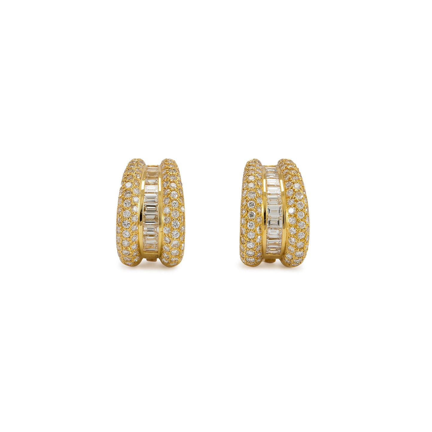 Elegant diamond earrings omega clasp yellow gold 18K 750 set hoop earrings