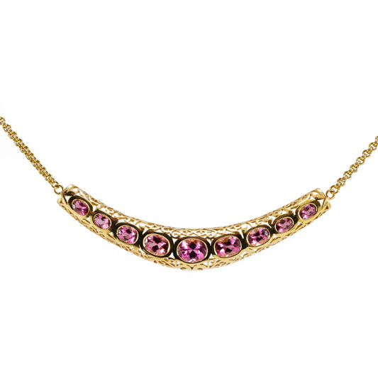Vintage gemstone necklace tourmaline yellow gold 18K 750 women's jewelry gold chain
