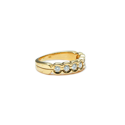 Half memory diamond ring yellow gold 14K 585 women's jewelry women's ring gold ring 