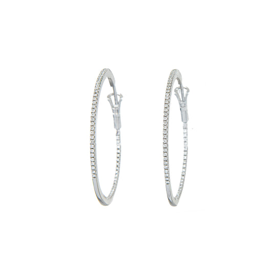 Diamond Pave Earrings Hoop Earrings White Gold 18K 750 Women's Jewelry Gold Earrings 