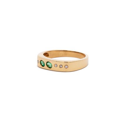 Vintage-Ring mit eckigem Smaragd und Diamanten aus 14K Weißgold, exklusiver Goldring für Damen