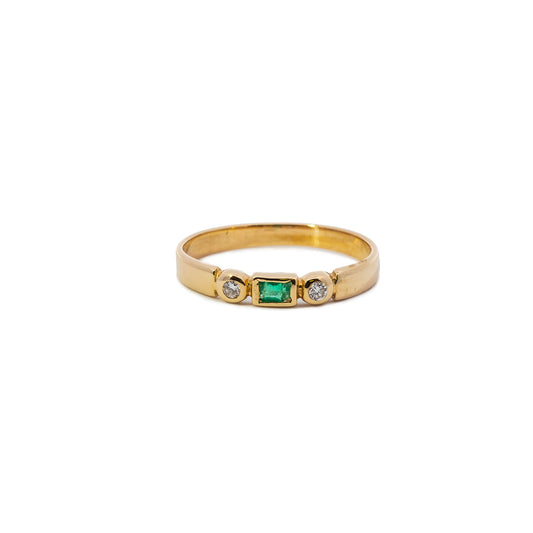Diamant- und Smaragd-Ring aus 14K Gelbgold