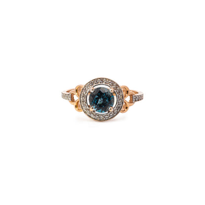 Entourage-Ring aus 14K Roségold mit London Blue Topas und Diamanten