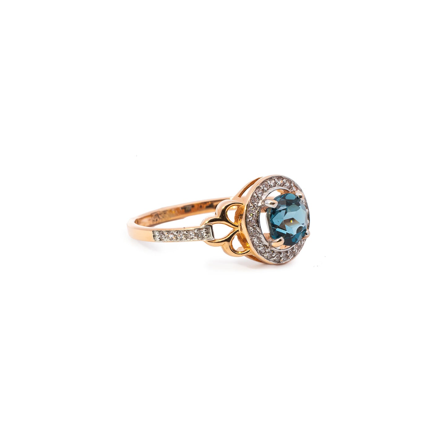 Damen-Entourage-Ring mit London Blue Topas und Diamanten in 14K Roségold