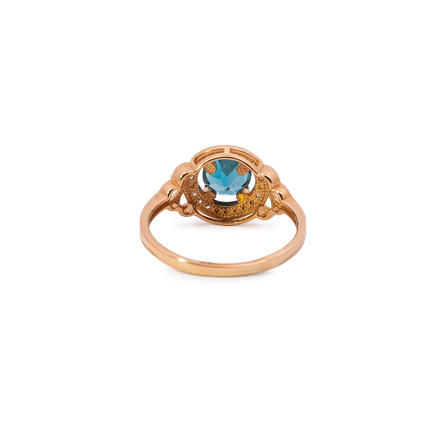 Roségold-Damenschmuck: 14K Entourage-Ring mit London Blue Topas und Diamanten