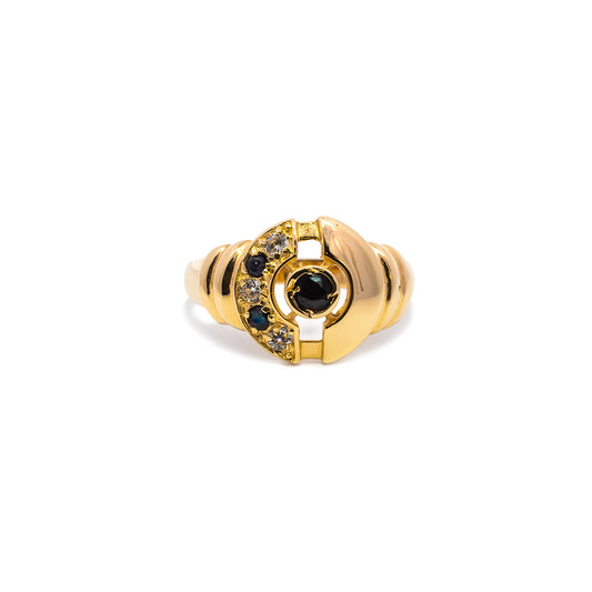 Gemstone ring sapphire zirconia yellow gold 14K women's jewelry gold ring gemstone ring 