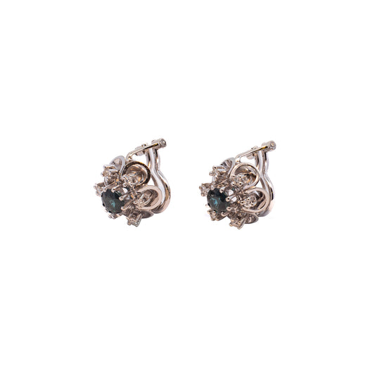 Vintage clips gemstone earrings diamond white gold 14K women's jewelry earrings