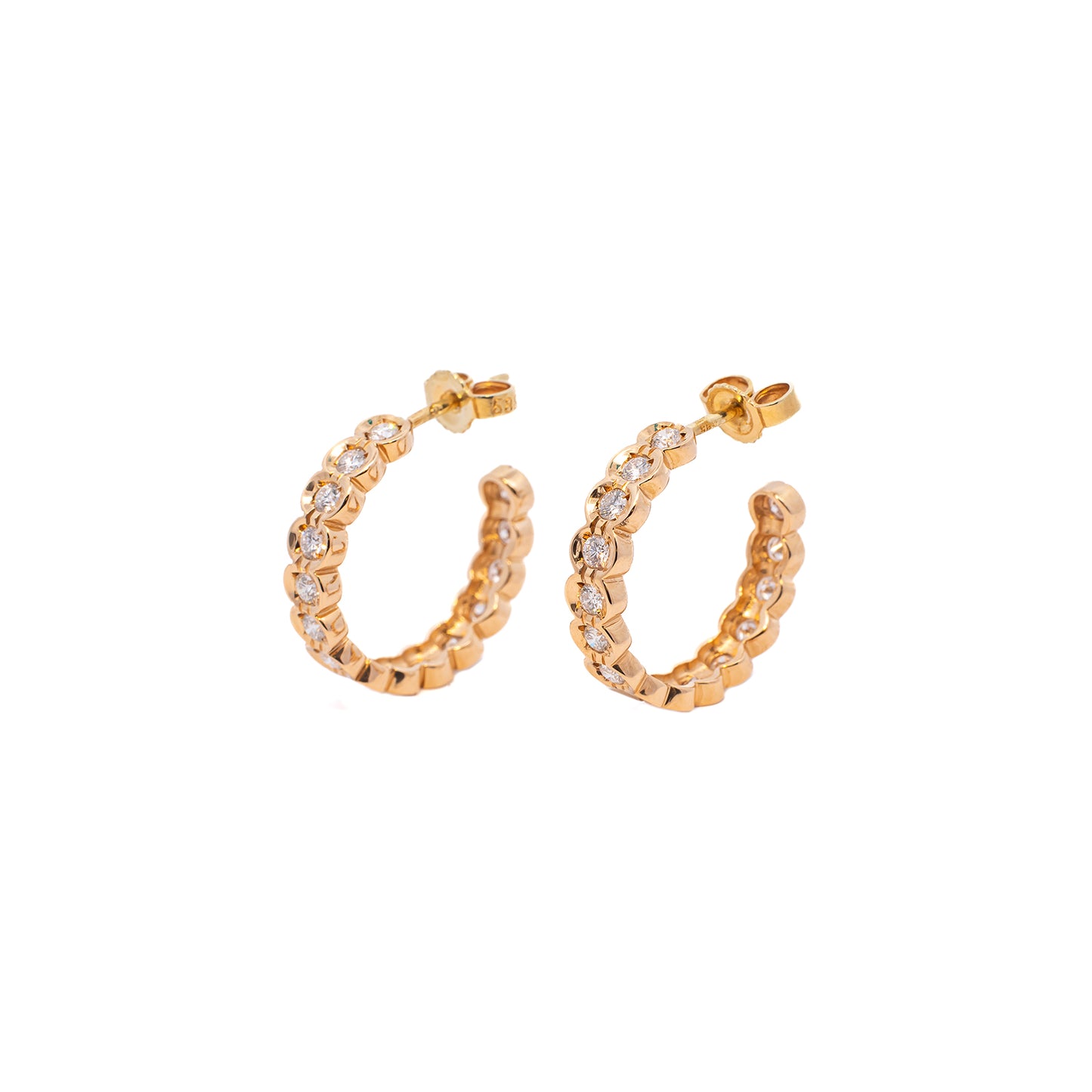 Diamond Earrings Memory Hoops Yellow Gold 585 14K Stud Women's Jewelry 