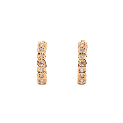 Diamond Earrings Memory Hoops Yellow Gold 585 14K Stud Women's Jewelry 