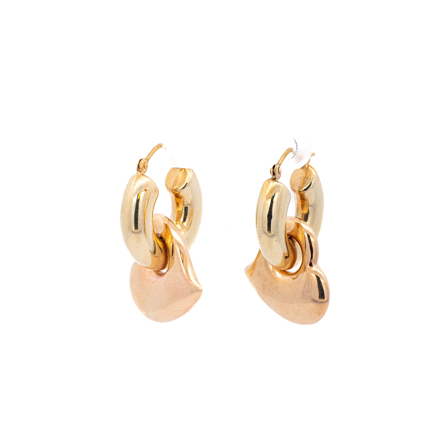 Heart earrings 2-piece plug vintage yellow gold 14K women's jewelry gold earrings