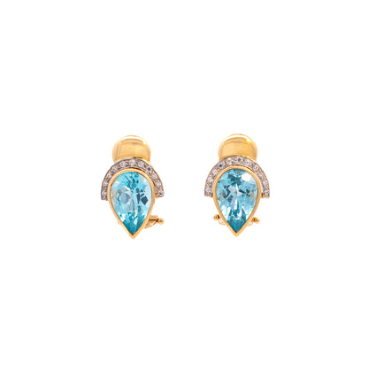 Bicolor Earrings Omega Clasp Topaz Zirconia 750 18K Women's Jewellery Stud Earrings 