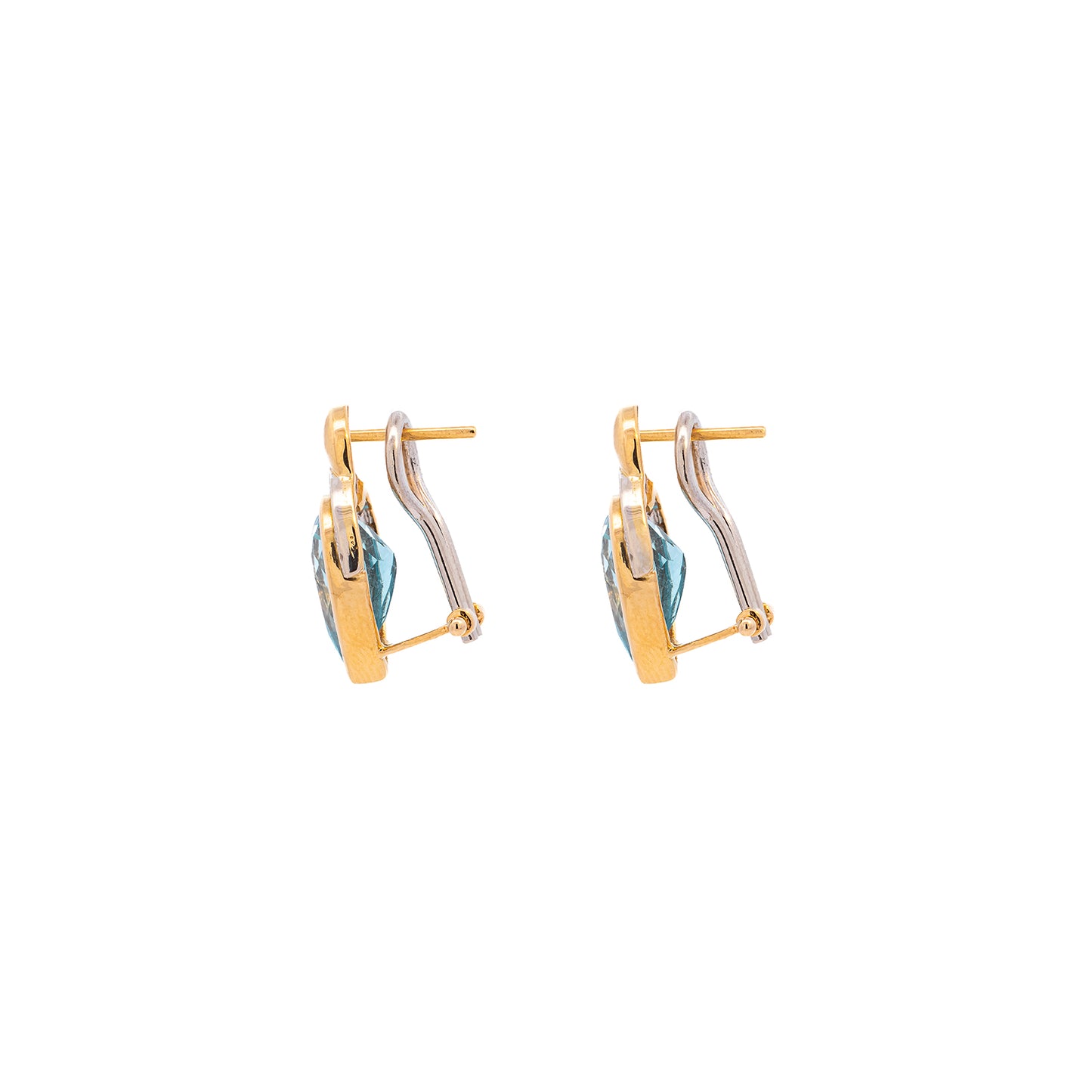 Bicolor Earrings Omega Clasp Topaz Zirconia 750 18K Women's Jewellery Stud Earrings 