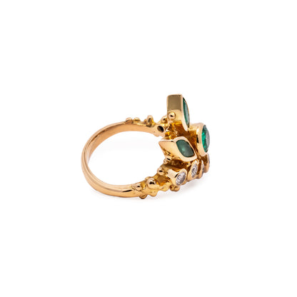 Vintage Cocktail Ring Diamond Old Cut Emerald Yellow Gold 14K Women's Jewelry Gold Ring