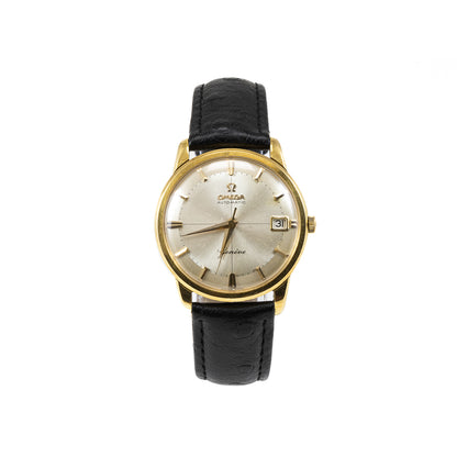 Omega Geneve Automatic Crosshair Herrenuhr aus 18K Gelbgold mit Lederband