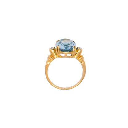 Women's ring with synthetic topaz diamond in yellow gold 375 9K blue women's jewelry gold ring