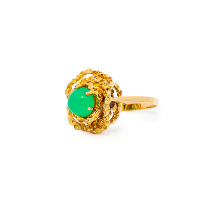 Edelstein Chrysopras Vintage Gelbgold Ring 750 18K Damenring Cocktailring Goldring