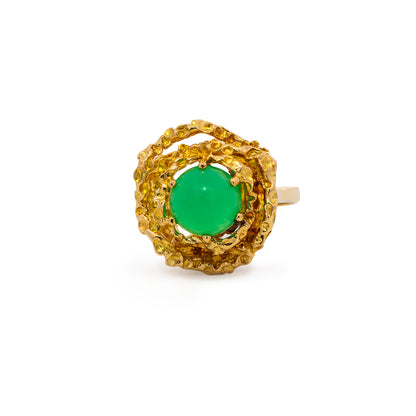 Edelstein Chrysopras Vintage Gelbgold Ring 750 18K Damenring Cocktailring Goldring