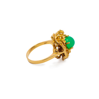 Edelstein Chrysopras Vintage Gelbgold Ring 750 18K Damenring Cocktailring Goldring