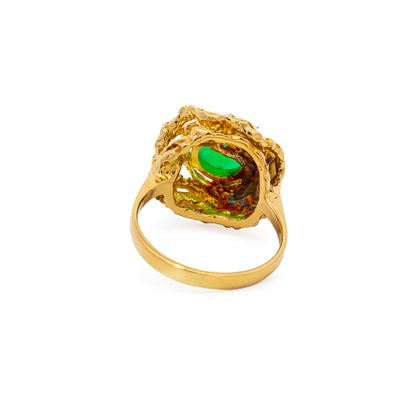 Edelstein Chrysopras Vintage Gelbgold Ring 750 18K Damenring Cocktailring Goldring